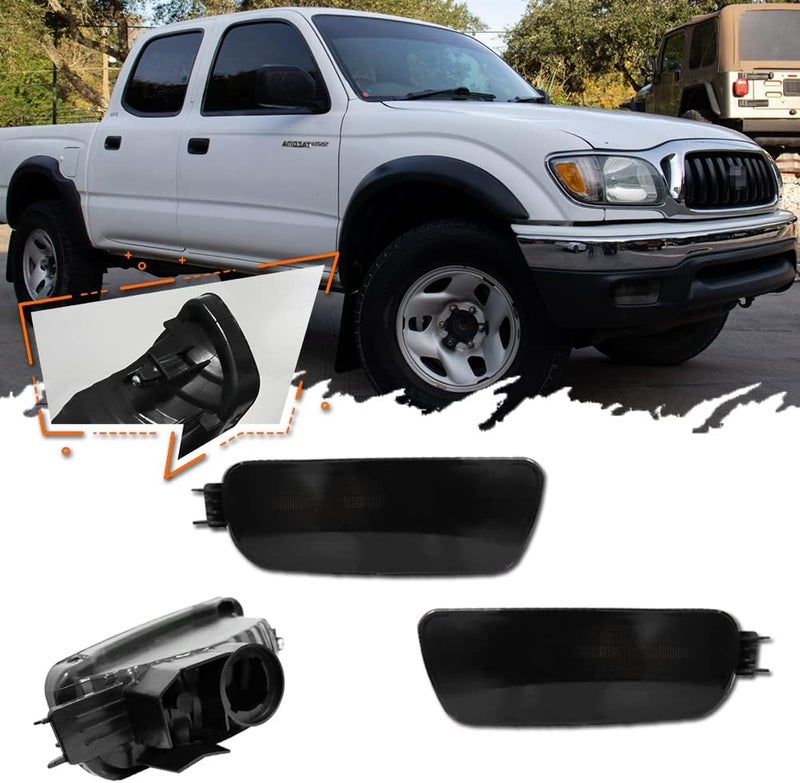 TurningMax For 2001 2002 2003 2004 Toyota Tacoma Front Bumper Turn Signal Lights Housing 81510-04080 TO2531140 Smoked Lens - Image 1